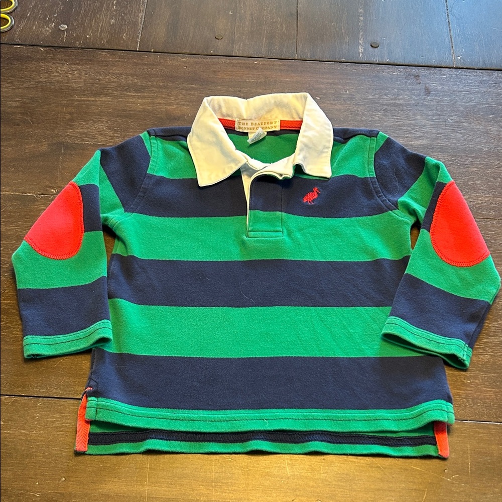 The Beaufort Bonnet Company Pima Cotton Navy/Green Stripe Prim and Proper Polo